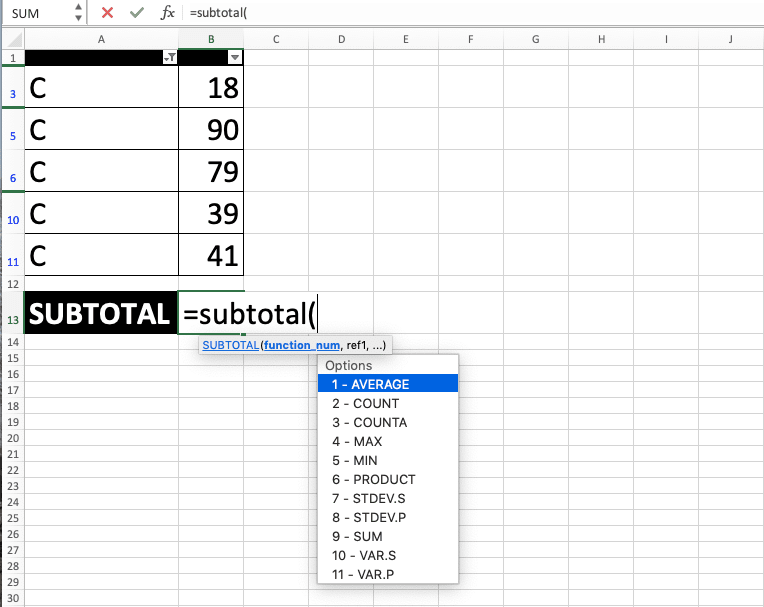 Rumus SUBTOTAL Excel - Screenshot Langkah 2