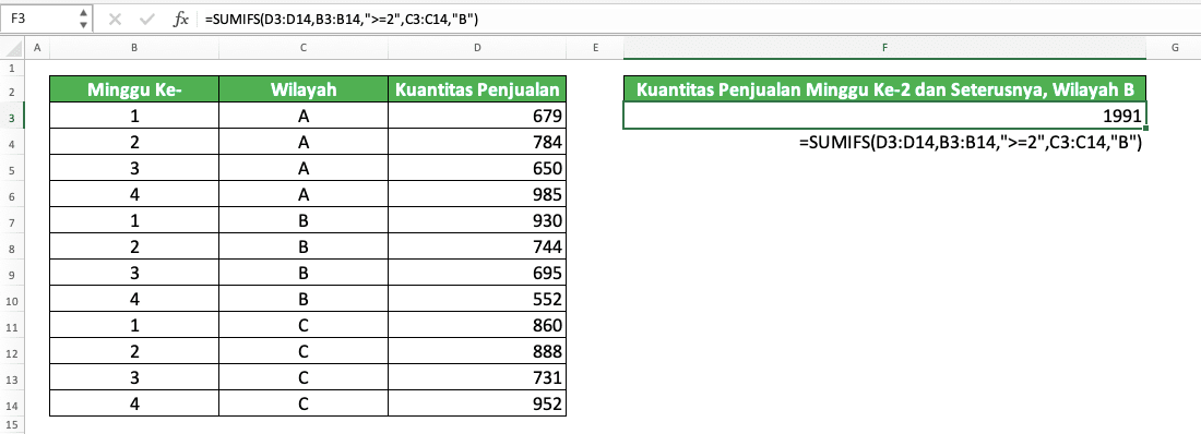 Cara Menggunakan Rumus SUMIFS Excel: Fungsi, Contoh, dan Langkah Penulisan - Screenshot Contoh Implementasi SUMIFS di Excel