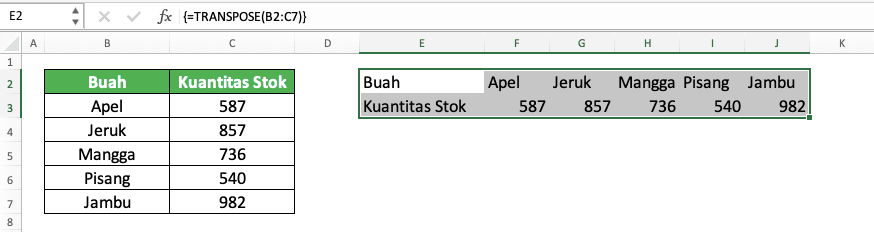 Cara Menggunakan Rumus TRANSPOSE Excel: Fungsi, Contoh, dan Langkah Penulisan - Screenshot Langkah 7