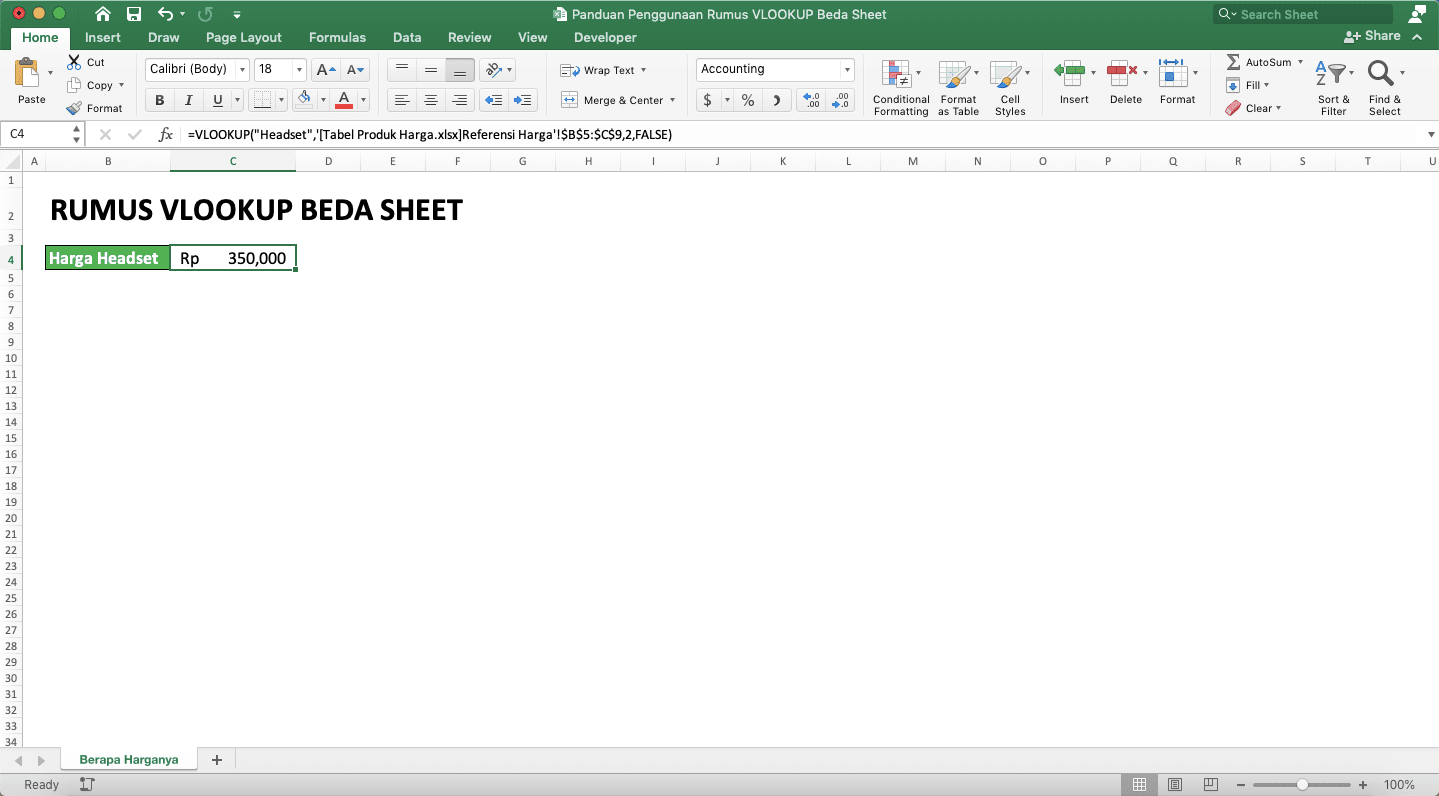 Panduan Penggunaan Rumus VLOOKUP Beda Sheet - Screenshot Contoh VLOOKUP Beda Sheet Beda File