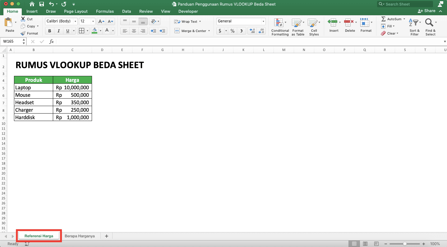 Panduan Penggunaan Rumus VLOOKUP Beda Sheet - Screenshot Referensi Contoh yang Berbeda Sheet Dengan VLOOKUPnya