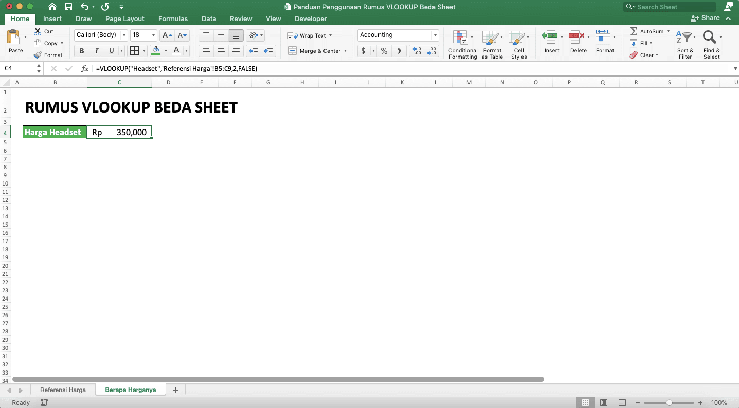 Panduan Penggunaan Rumus VLOOKUP Beda Sheet - Screenshot Contoh VLOOKUP Berbeda Sheet