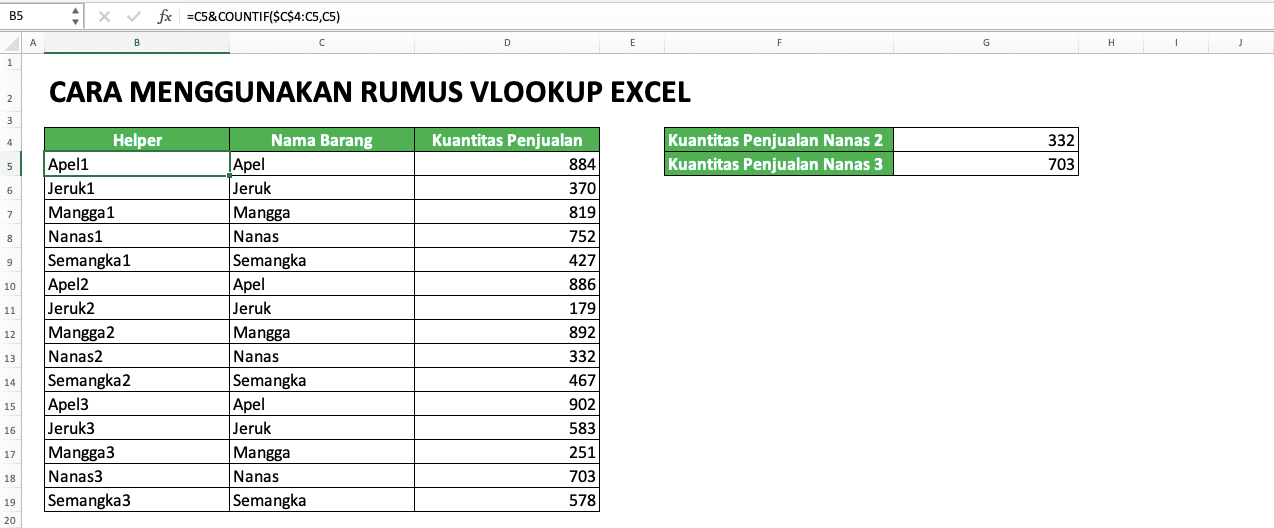Rumus VLOOKUP Excel: Fungsi, Contoh, dan Cara Menggunakan - Screenshot Untuk Menunjukkan Rumus Kolom Helper Contoh VLOOKUP Kecocokan Ke-n