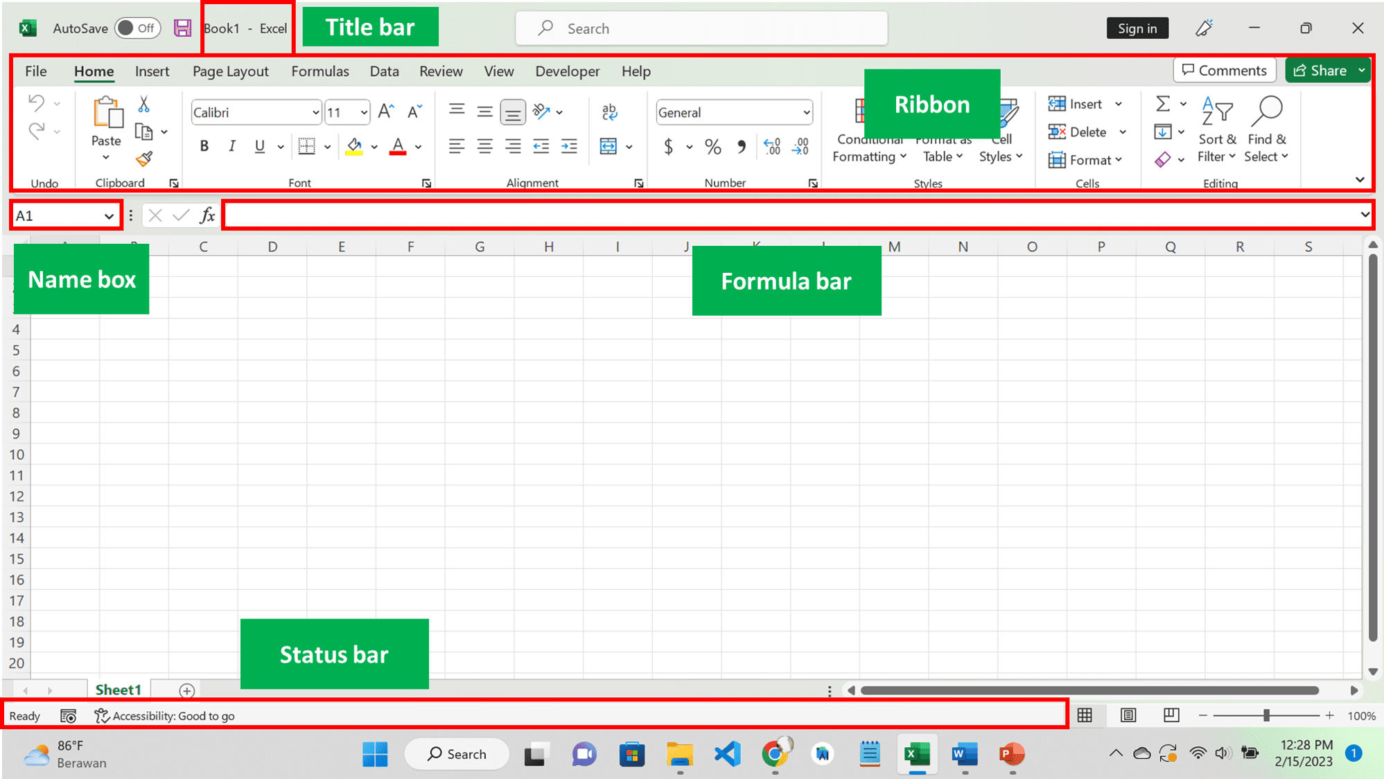 Bagian Jendela Excel yang Berfungsi untuk Menampilkan Alamat Sel yang Sedang Aktif adalah … - Screenshot Bagian-Bagian Jendela Excel