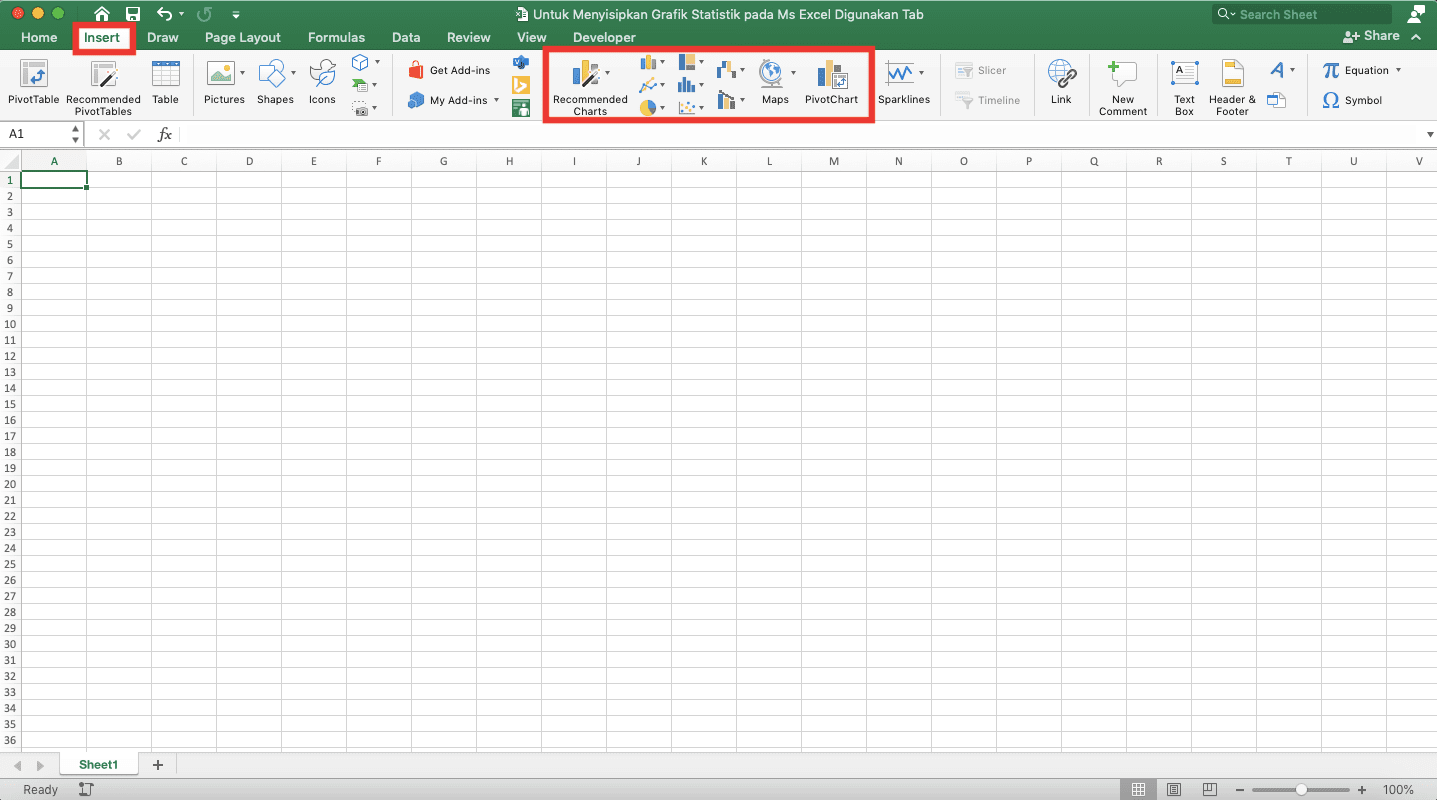 Untuk Menyisipkan Grafik Statistik pada Ms Excel Digunakan Tab … - Screenshot Tab Insert dan Tombol-tombol untuk Membuat Grafik di Dalamnya