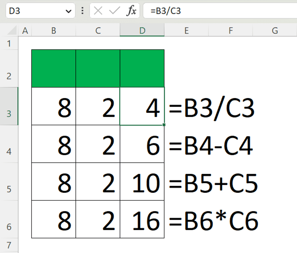 Berikut Ini yang Merupakan Simbol Pembagian dalam Ms Excel Adalah … - Screenshot Hasil Perhitungan Excel dengan Menggunakan Empat Simbol