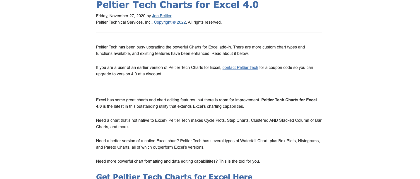 12 Add-In Excel Terbaik di 2022 - Screenshot Peltier Tech Charts