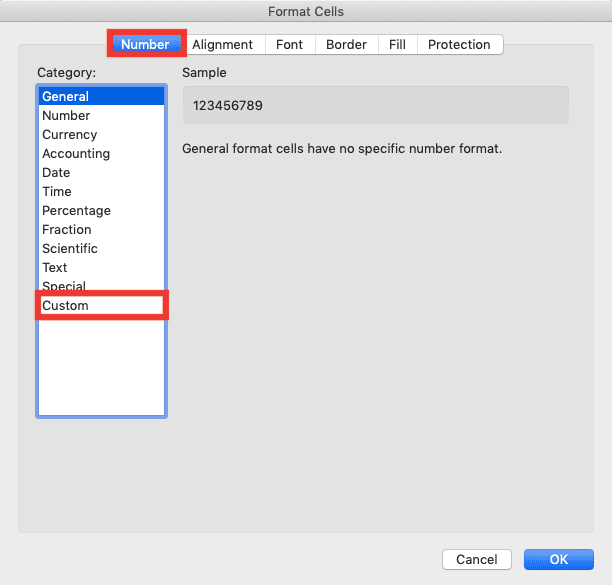 Cara Menulis Angka 0 di Awal di Excel Agar Tidak Hilang - Screenshot Lokasi Tab Number dan Pilihan Custom di Dialog Box Format Cell