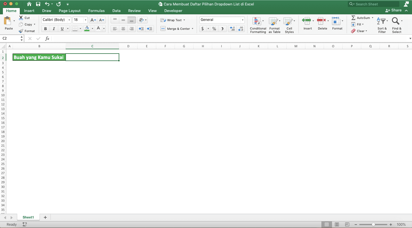 Cara Membuat Daftar Pilihan/Dropdown List di Excel - Screenshot Langkah 1
