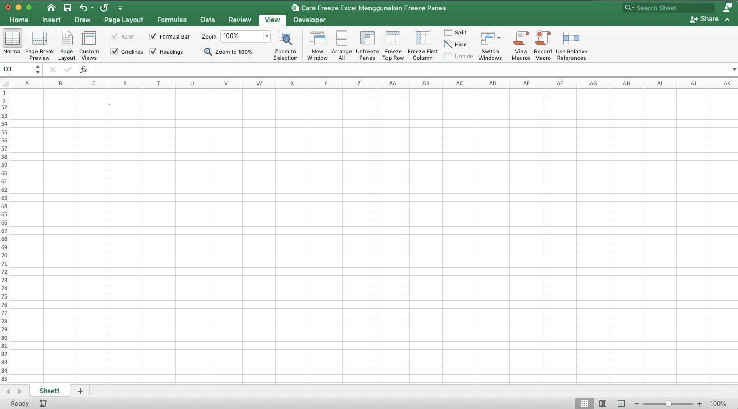 Cara Freeze Excel Menggunakan Freeze Panes - Screenshot Langkah 3