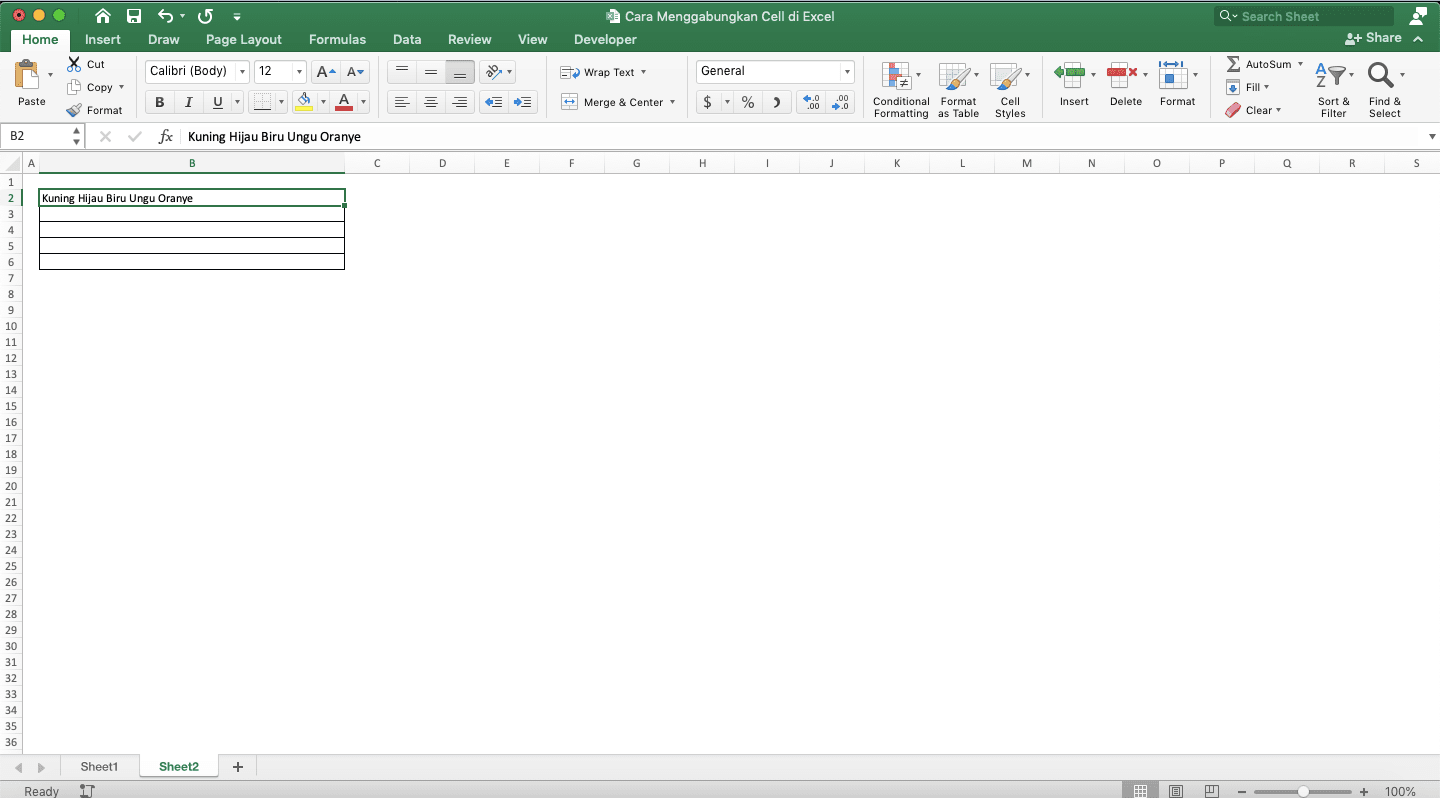 Cara Menggabungkan Cell di Excel - Screenshot Contoh Hasil Penggabungan Data dengan Menggunakan Justify