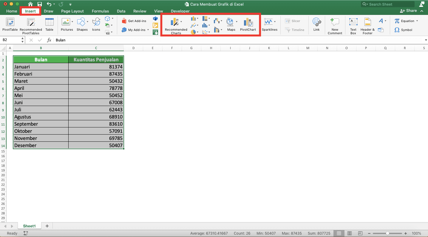 Cara Membuat Grafik di Excel - Screenshot Langkah 2