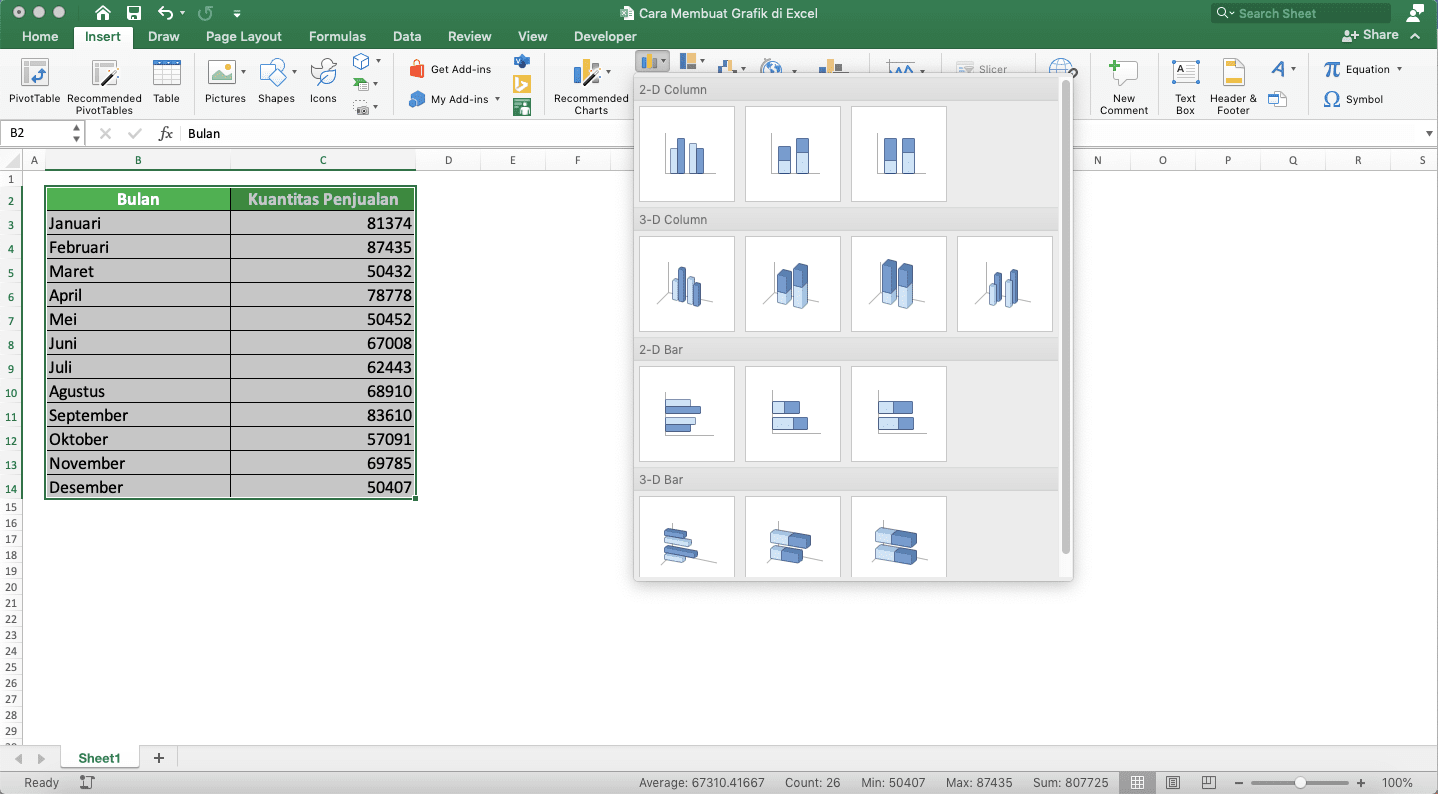 Cara Membuat Grafik di Excel - Screenshot Langkah 3