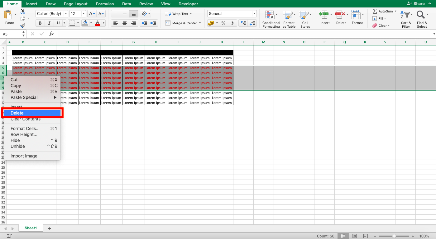 Cara Menghapus Baris di Excel - Screenshot Langkah 2-2