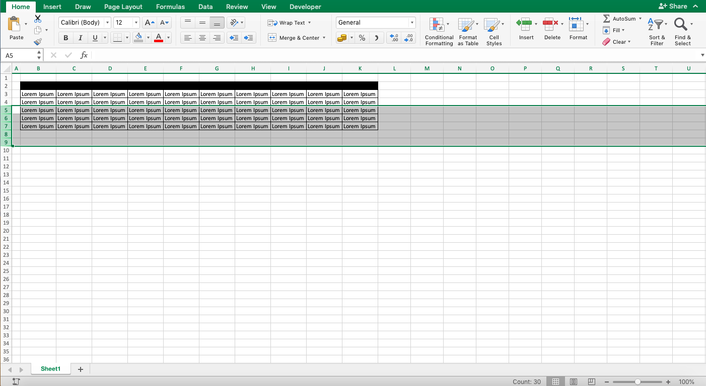 Cara Menghapus Baris di Excel - Screenshot Langkah 3-4