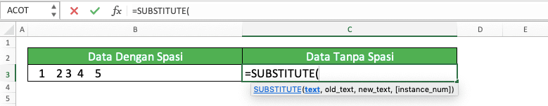 Cara Menghilangkan Semua Spasi di Excel - Screenshot Cara Menghilangkan Semua Spasi di Excel dengan Rumus, Langkah 2