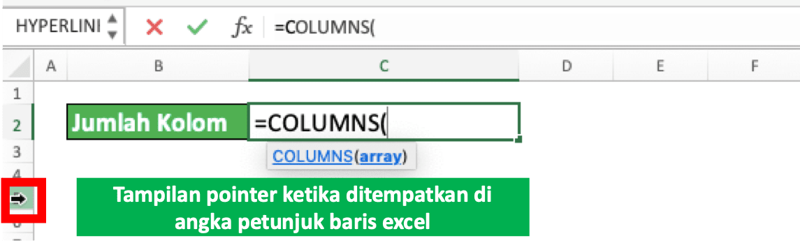 Jumlah Kolom dan Baris Pada Microsoft Excel - Screenshot Simbol Pointer di Angka Baris Excel