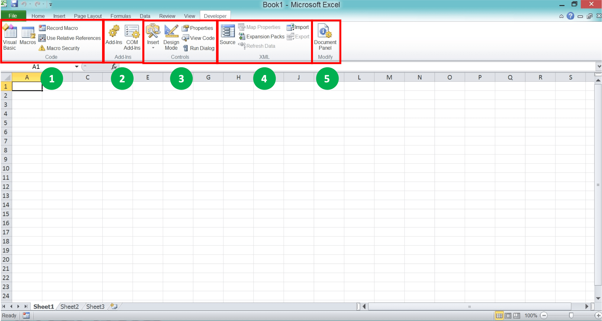 Cara Menampilkan/Memunculkan Tab Developer di Excel - Screenshot Komponen Tab Developer