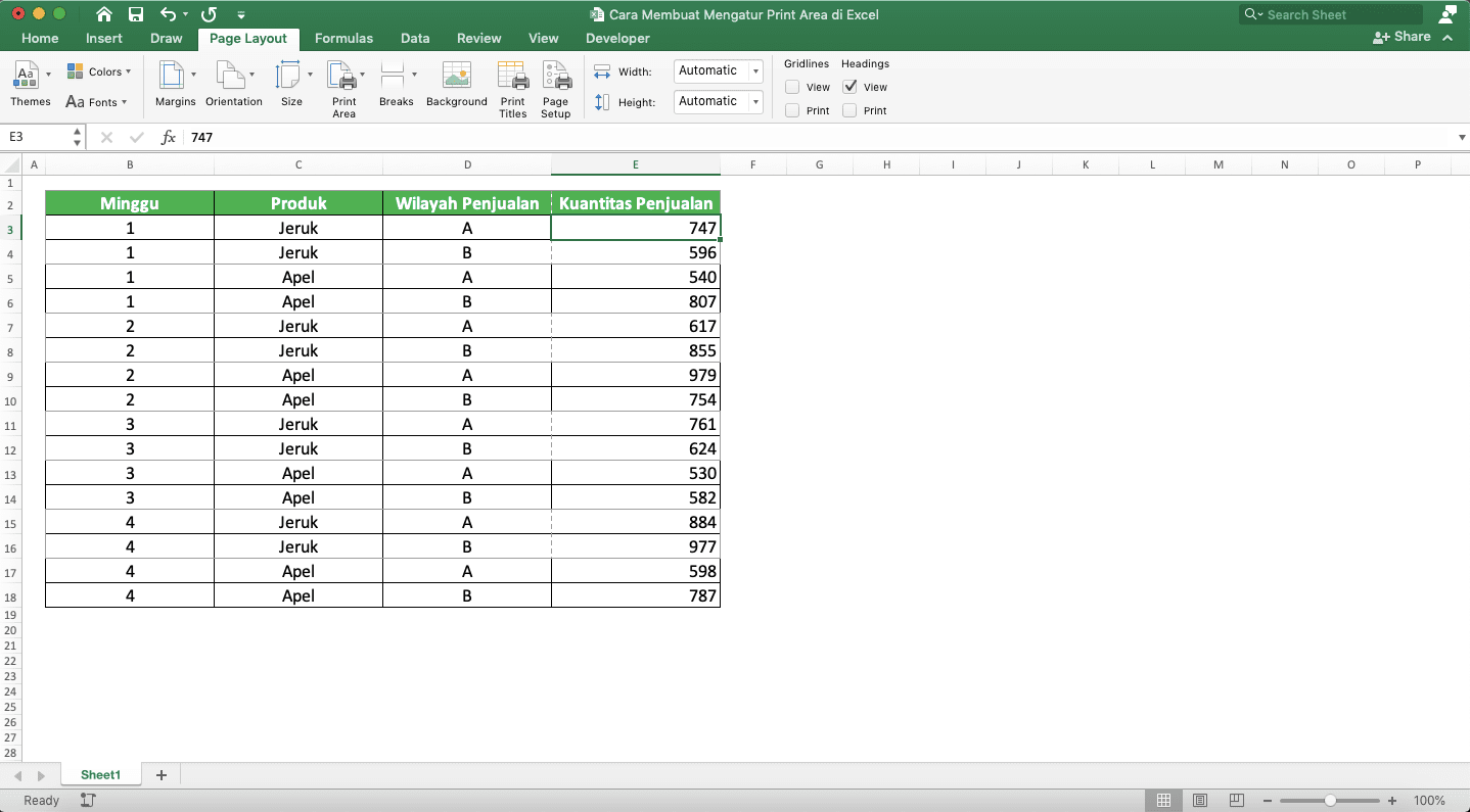 Cara Membuat/Mengatur Print Area di Excel - Screenshot Contoh Hasil Pengaturan Beberapa Print Area