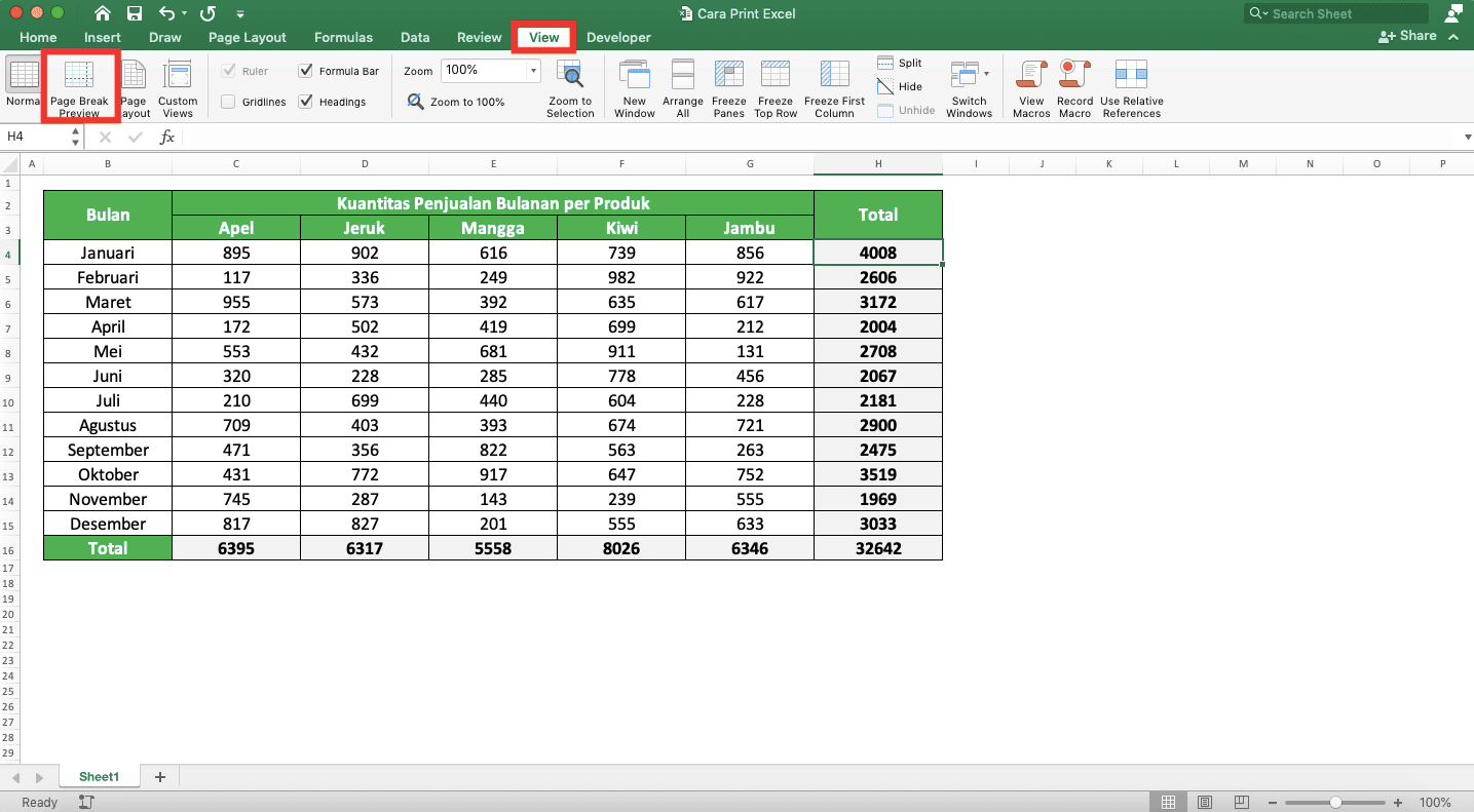 Cara Print Excel Agar Tidak Terpotong, Rapi, dan Full Kertas - Screenshot Cara Memasukkan Page Break, Langkah 1