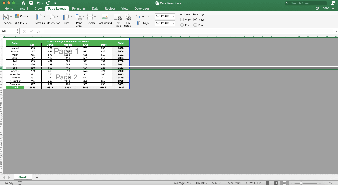 Cara Print Excel Agar Tidak Terpotong, Rapi, dan Full Kertas - Screenshot Cara Memasukkan Page Break, Langkah 4