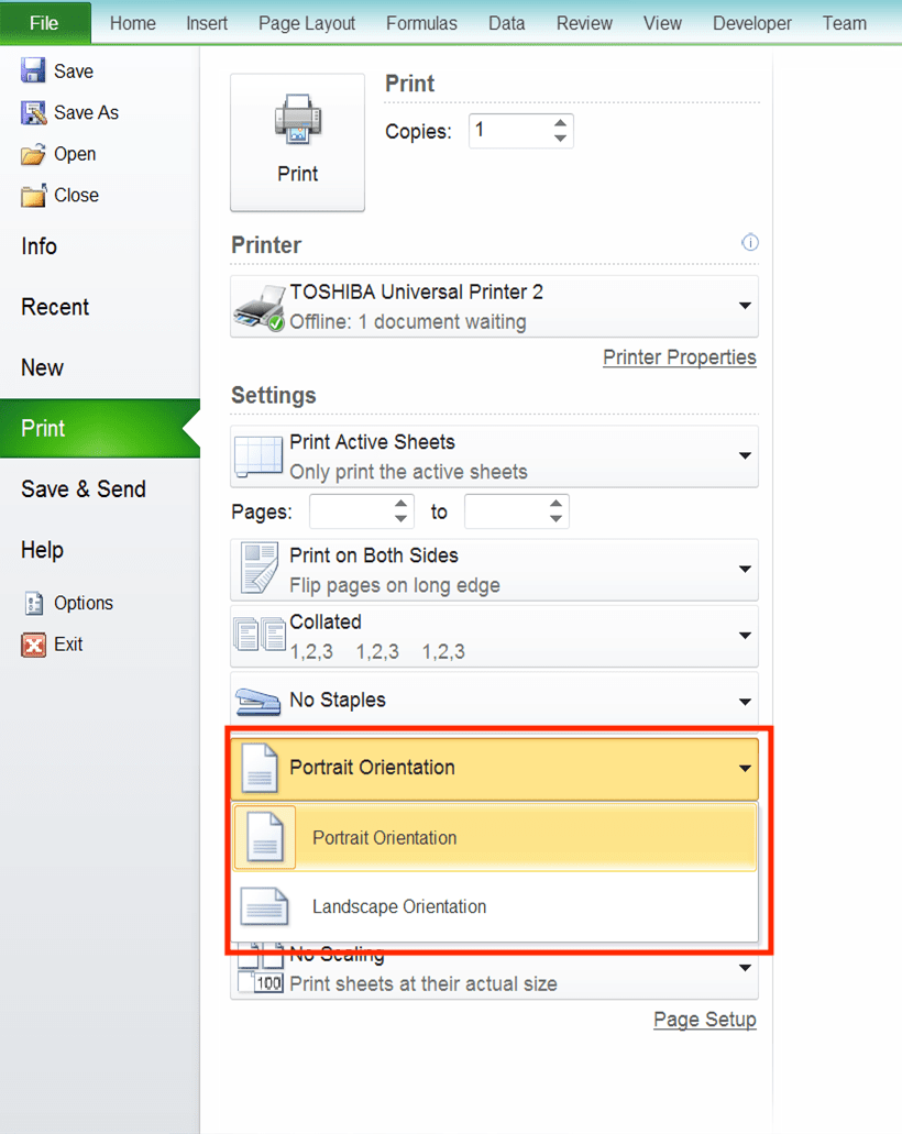 Cara Print Excel Agar Tidak Terpotong, Rapi, dan Full Kertas - Screenshot Pengaturan Orientasi