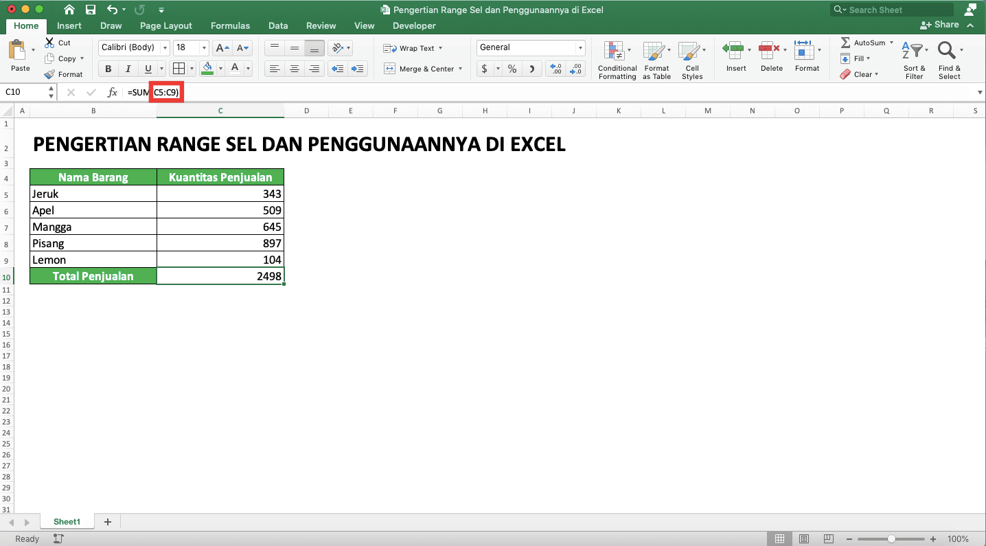 Pengertian Dari Range Adalah; Definisi, Fungsi, dan Penggunaannya di Excel - Screenshot Contoh Penulisan Range (Cell Range)