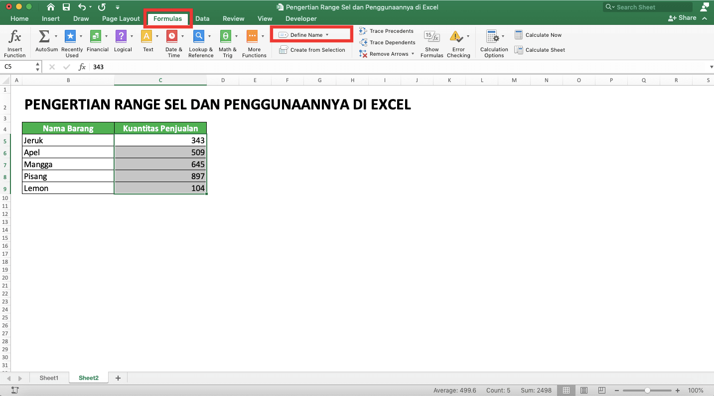 Pengertian Dari Range Adalah; Definisi, Fungsi, dan Penggunaannya di Excel - Screenshot Letak Pilihan Menu Defined Names di Tab Formulas