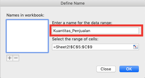 Pengertian Dari Range Adalah; Definisi, Fungsi, dan Penggunaannya di Excel - Screenshot Letak Text Box Untuk Menamakan Range di Dialog Box Defined Names