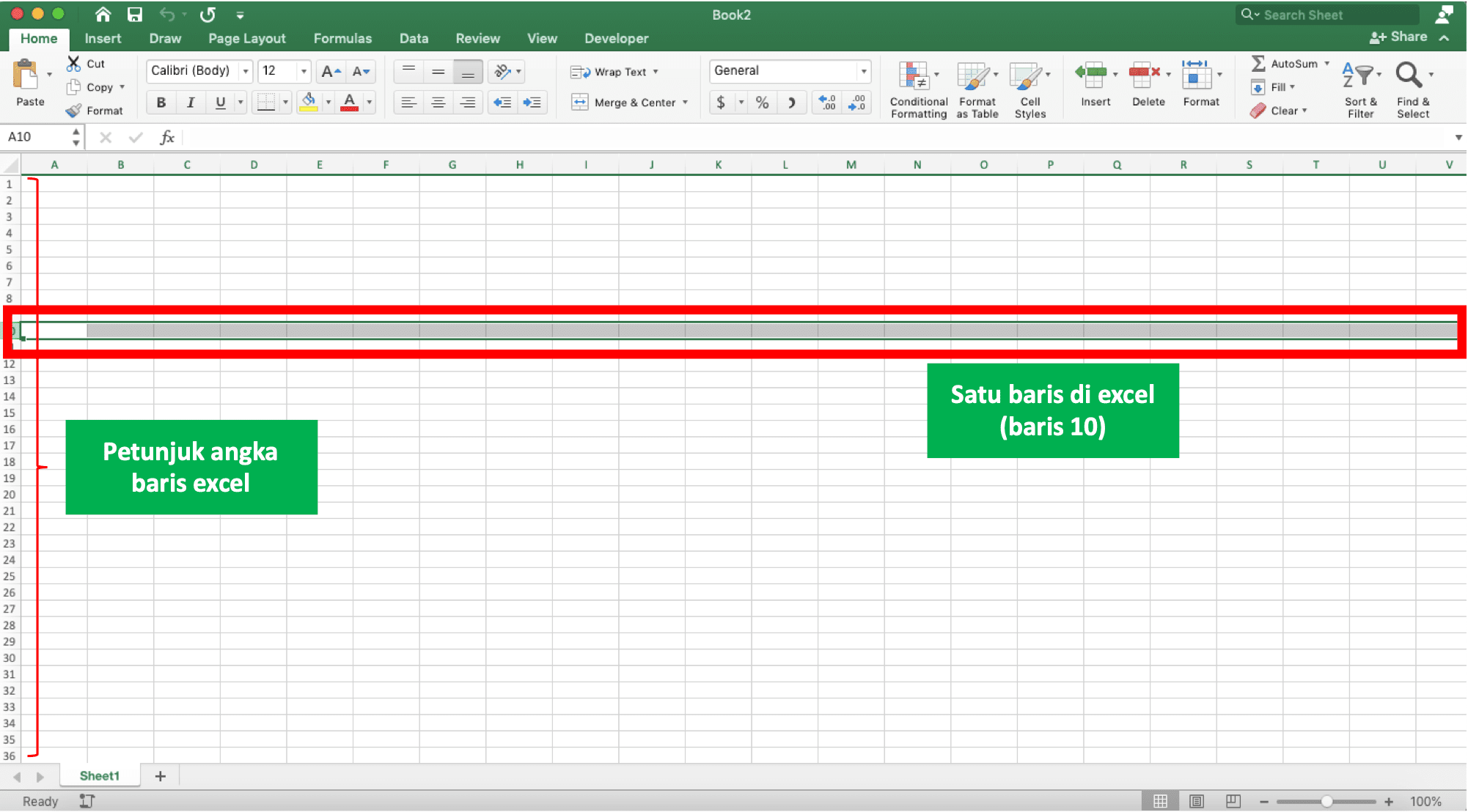 Pengertian & Perbedaan Row dan Column (Baris dan Kolom) Excel - Screenshot Contoh Row di Excel