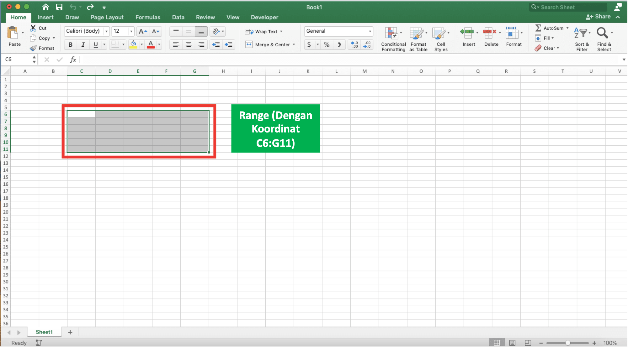 Perbedaan & Pengertian Cell (Sel) dan Range Excel - Screenshot Contoh Range Biasa di Excel
