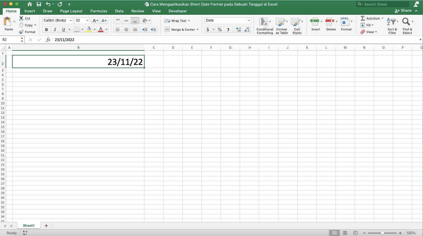 Cara Mengaplikasikan Short Date Format pada Sebuah Tanggal di Excel - Screenshot Contoh Tanggal dengan Short Date Format