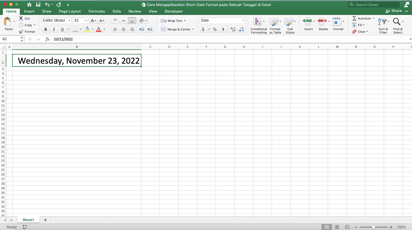 Cara Mengaplikasikan Short Date Format pada Sebuah Tanggal di Excel - Screenshot Langkah 2-1