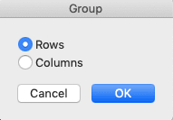 Cara Menambah Baris di Excel - Screenshot Pemilihan Rows pada Dialog Box Group