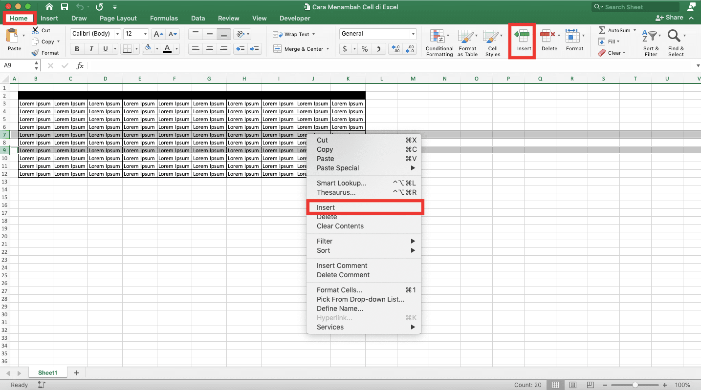 Cara Menambah Cell di Excel - Screenshot Langkah Cara Menambah Cell di Excel dengan Menambah Baris 2