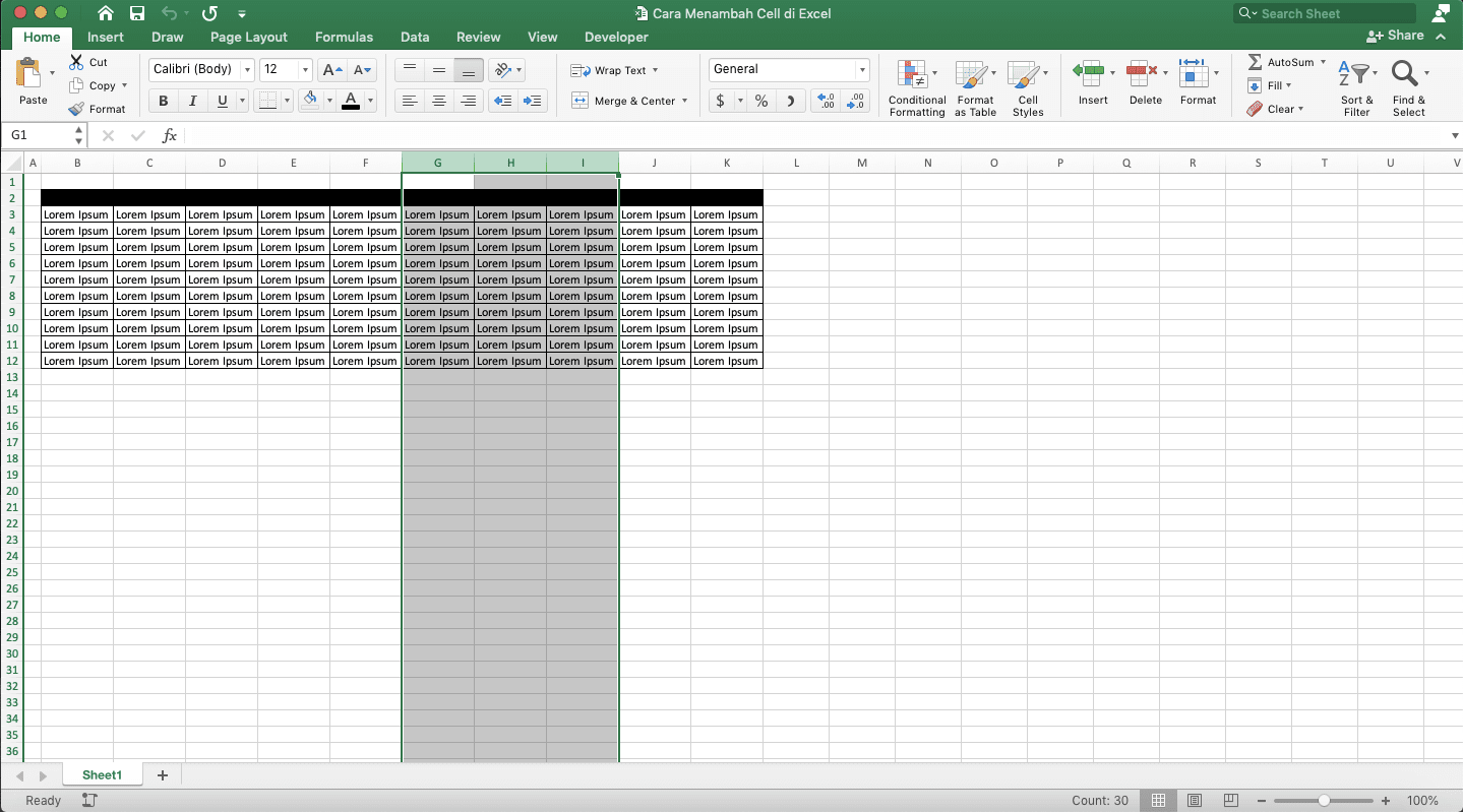 Cara Menambah Cell di Excel - Screenshot Langkah Cara Menambah Cell di Excel dengan Menambah Kolom 1