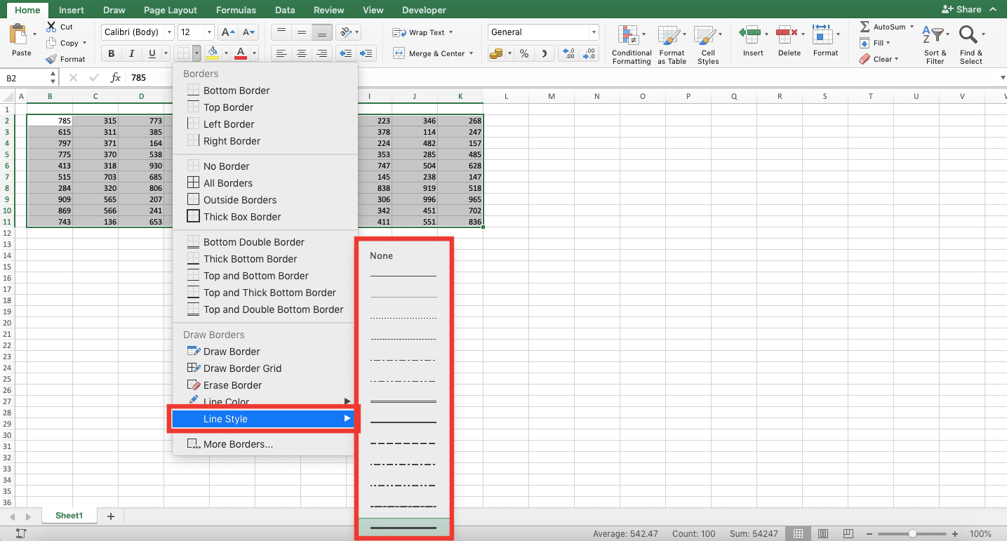 Cara Menambah Garis (Border) di Excel - Screenshot Langkah 2-3