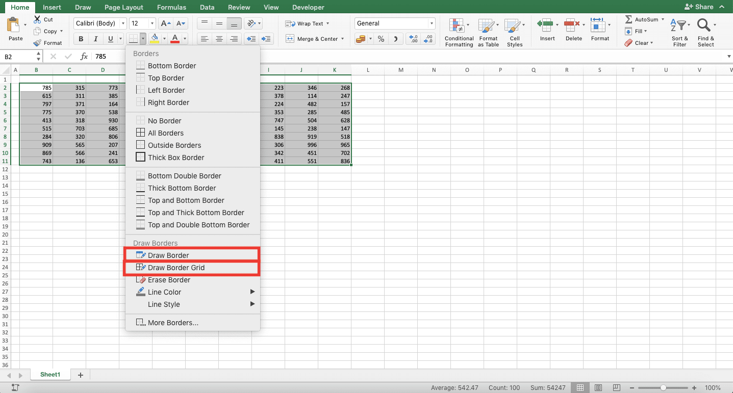 Cara Menambah Garis (Border) di Excel - Screenshot Langkah 2-4