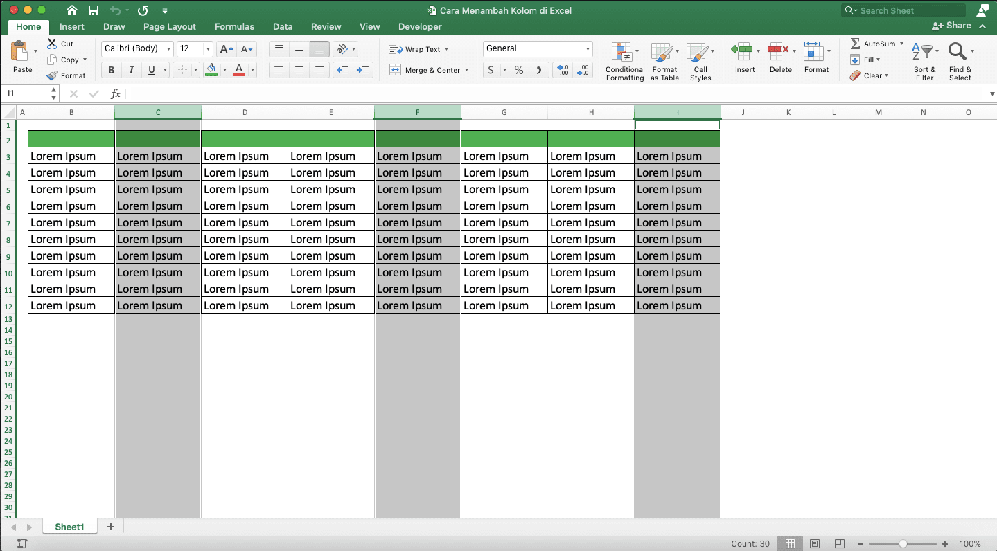 Cara Menambah Kolom di Excel - Screenshot Langkah Penambahan Kolom yang Tidak Berdekatan 3