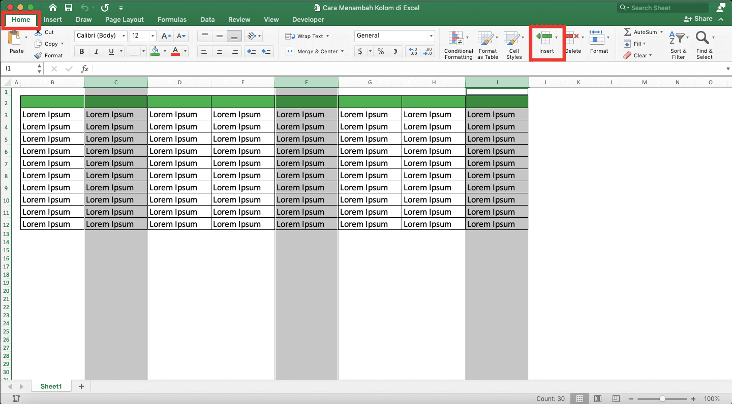 Cara Menambah Kolom di Excel - Screenshot Langkah Penambahan Kolom yang Tidak Berdekatan 4
