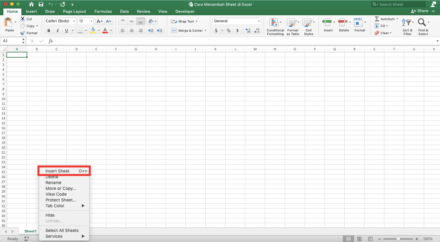 Cara Menambah Sheet di Excel - Screenshot Cara Klik Kanan, Langkah 1