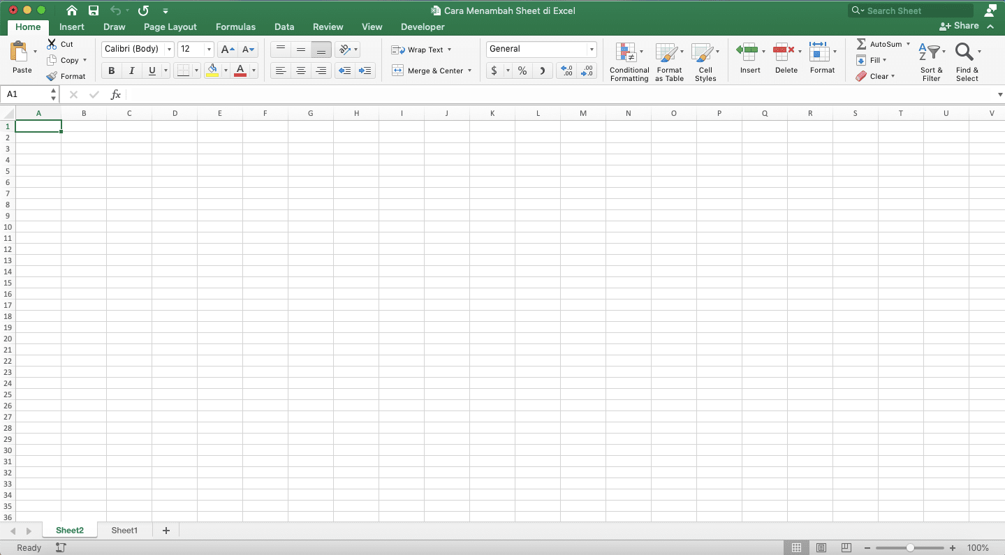 Cara Menambah Sheet di Excel - Screenshot Cara Tombol Insert, Langkah 2