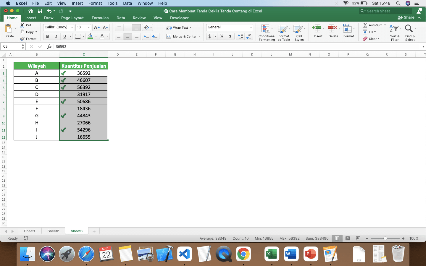 Membuat Tanda Centang Di Excel