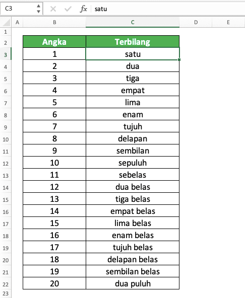 Rumus terbilang excel - Screenshot Contoh Tabel Referensi VLOOKUP untuk Mendapatkan Bentuk Terbilang Angka di Excel