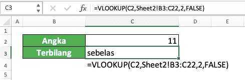 Rumus terbilang excel - Screenshot Contoh Hasil Implementasi VLOOKUP untuk Mendapatkan Bentuk Terbilang Angka di Excel