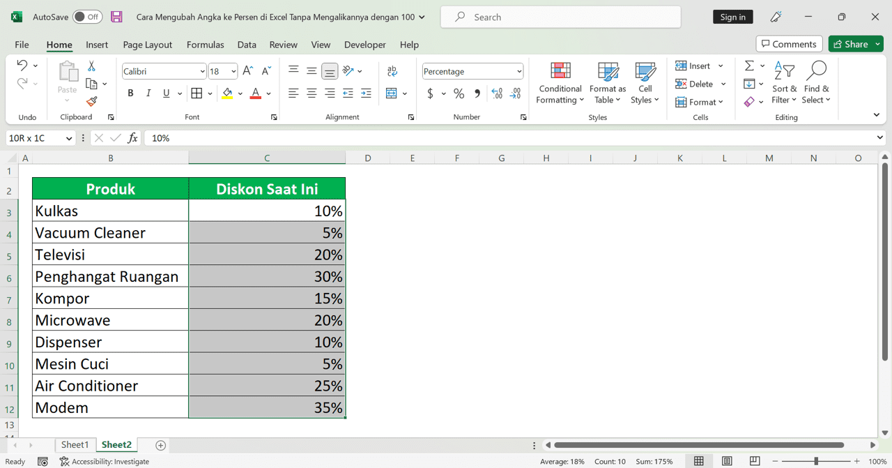 Cara Mengubah Angka ke Persen di Excel Tanpa Mengalikannya dengan 100 - Screenshot Cara Mengubah Angka ke Persen di Excel Tanpa Mengalikannya dengan 100 dengan Cara Flash Fill, Langkah 4