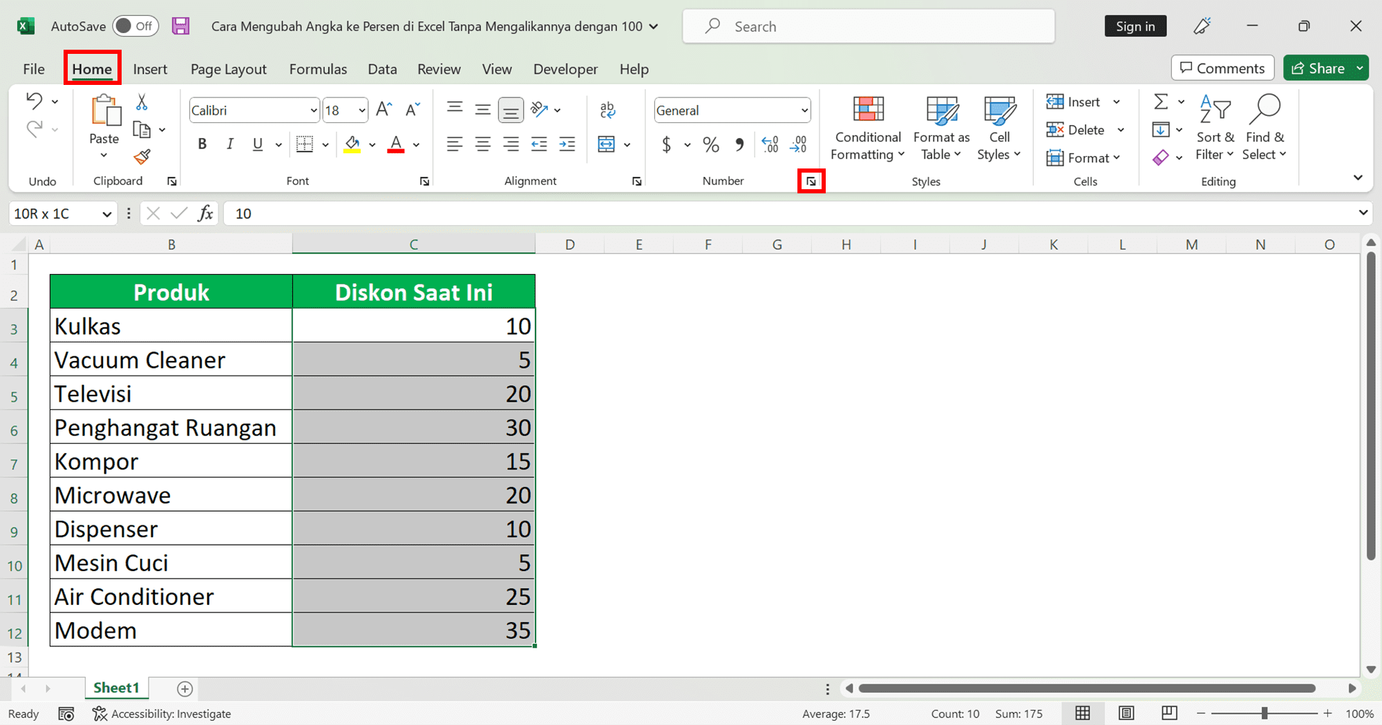 Cara Mengubah Angka ke Persen di Excel Tanpa Mengalikannya dengan 100 - Screenshot Cara Mengubah Angka ke Persen di Excel Tanpa Mengalikannya dengan 100 dengan Cara Format Custom, Langkah 2