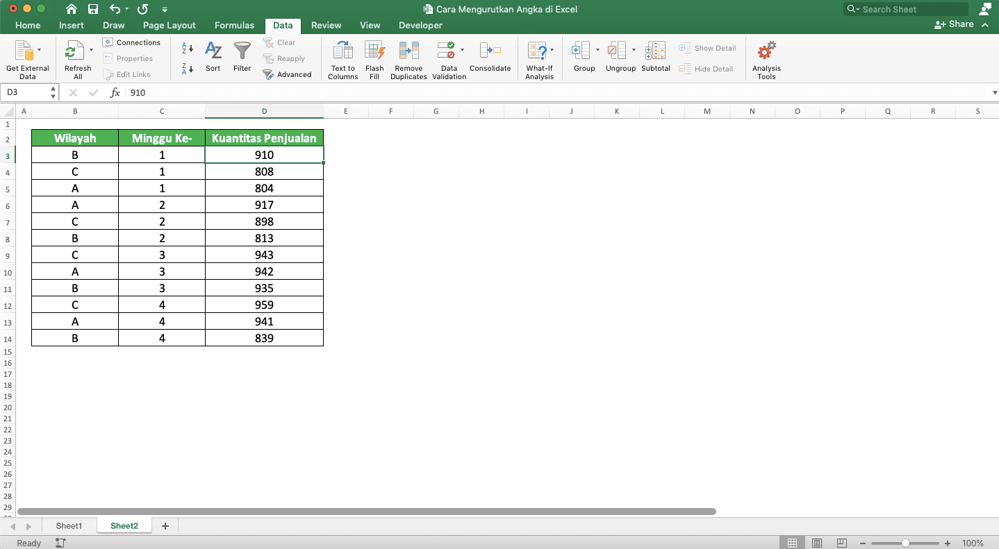 Cara Mengurutkan Angka di Excel - Screenshot Cara Mengurutkan Angka di Excel dengan Lebih dari Satu Tingkatan Pengurutan, Langkah 8