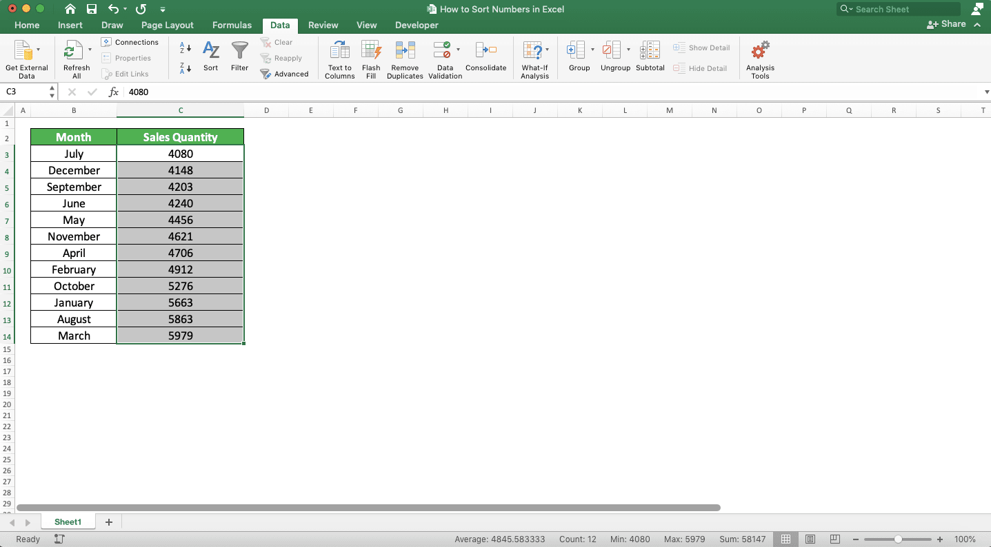 Cara Mengurutkan Angka di Excel - Screenshot Cara Mengurutkan Angka dari Kecil ke Besar di Excel, Langkah 4