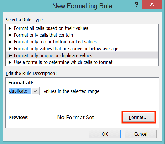 Cara Mengurutkan Data di Excel - Screenshot Lokasi Tombol Format... di Dialog Box Conditional Formatting
